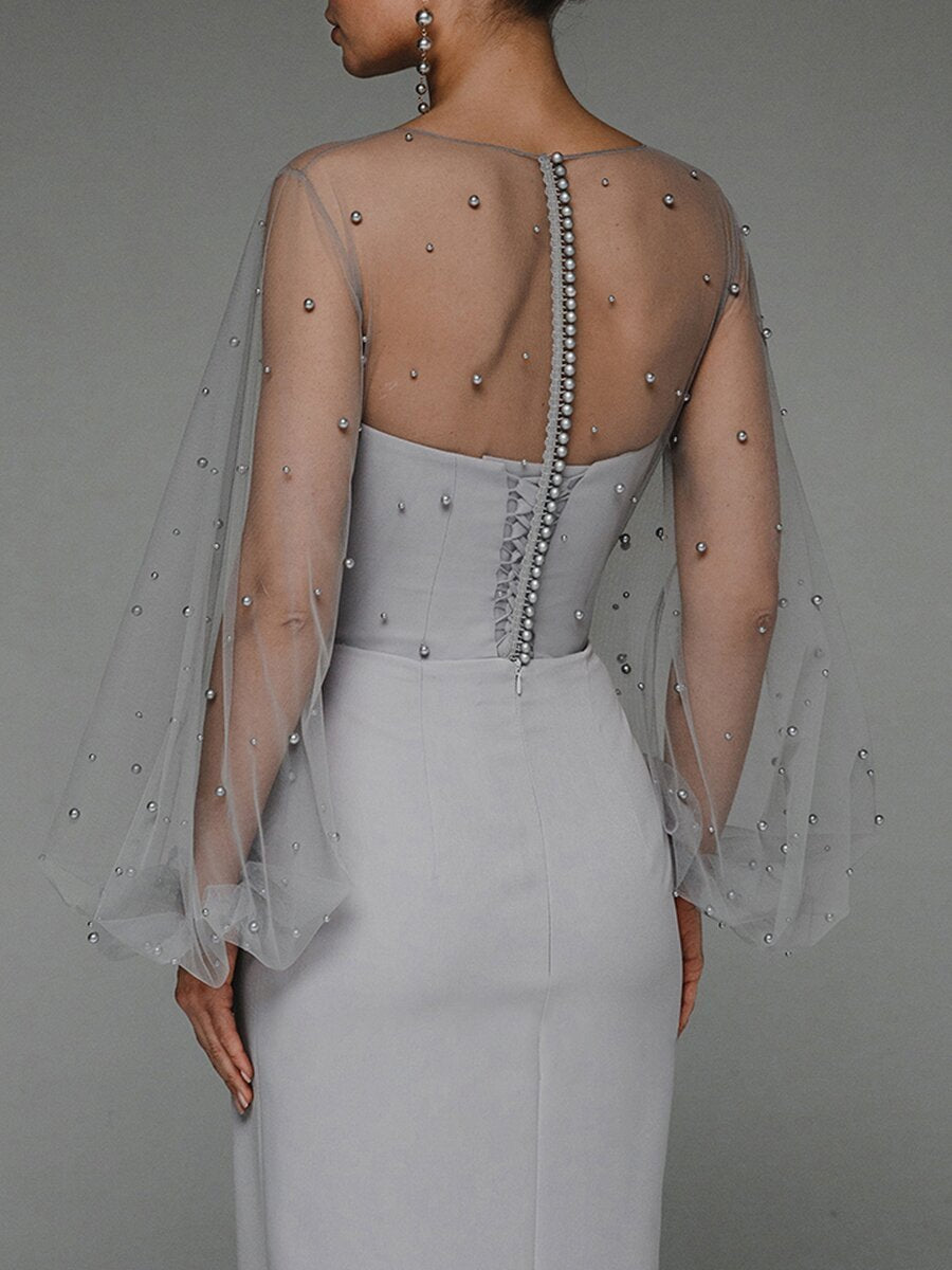Elegant Strapless Pearl Design Long Dresses for Women