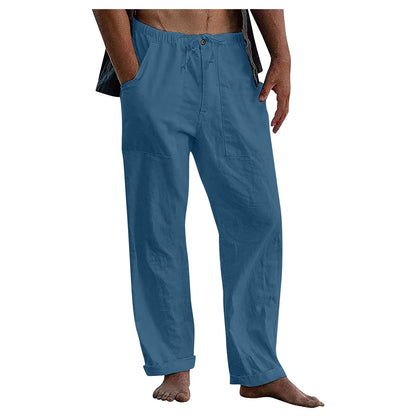 Casual Linen Men's Summer Beach Pants with Elastic Waist