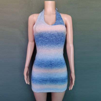Sexy Deep V-neck Rainbow Knitting Dresses-STYLEGOING