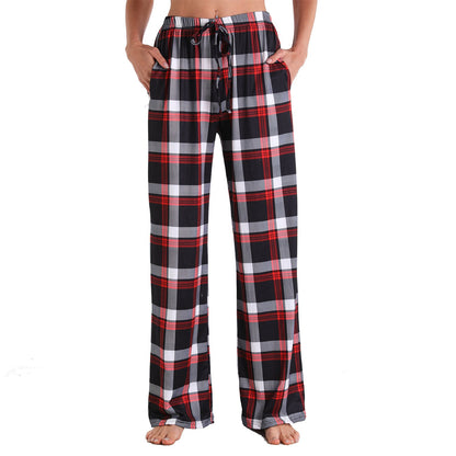 Causal Plaid Women Pajamas Pants Elastic Cord