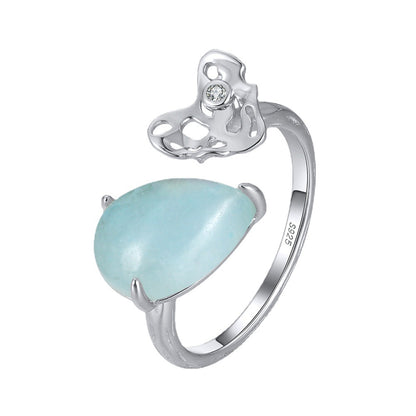 Gemstone Hollow Out Sterling Sliver Rings for Women