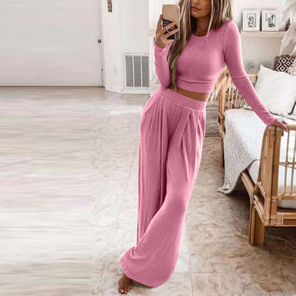 Casual Women Knitting Short Tops and Pants Sets