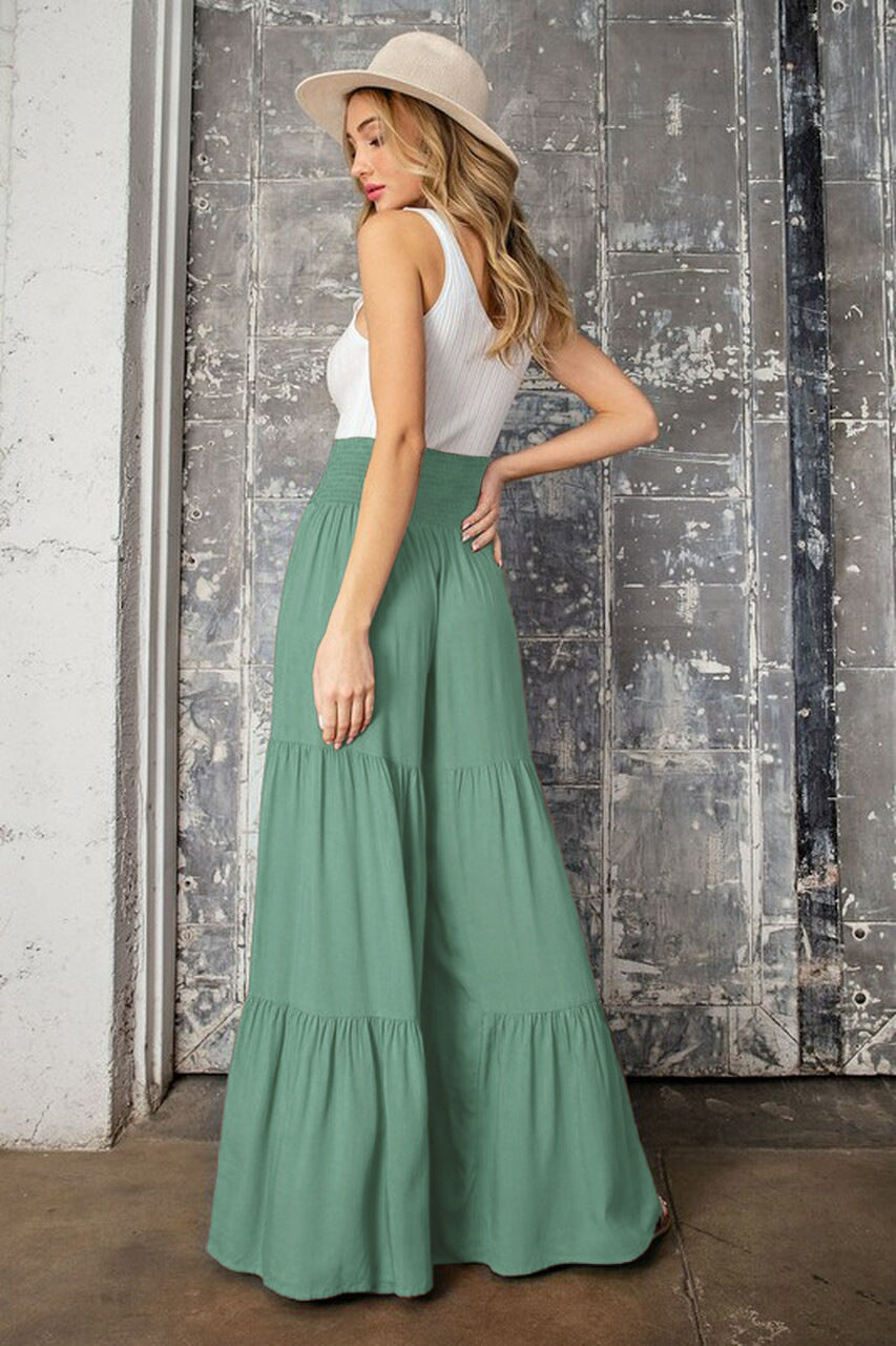 Casual Elastic Waist Wide Legs Pants