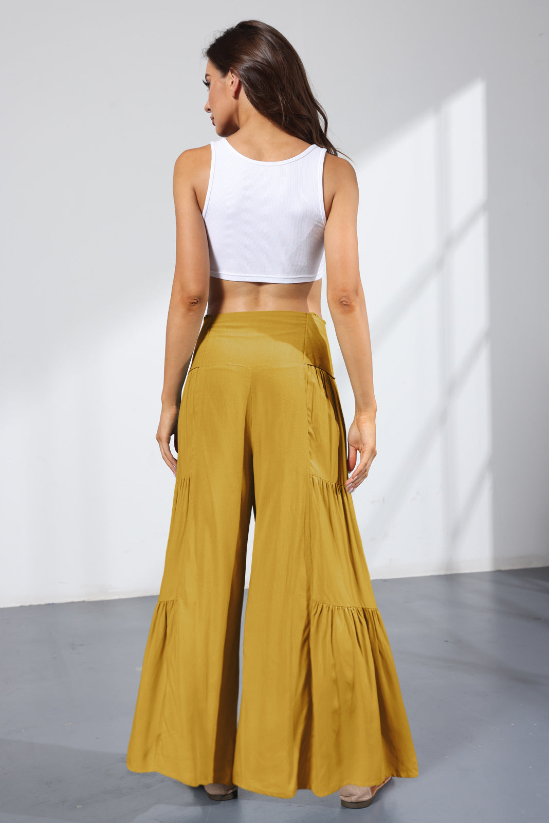 Casual Elastic Waist Wide Legs Pants
