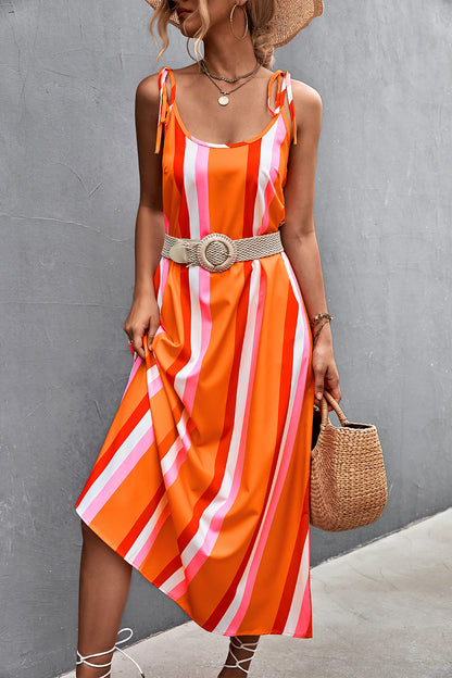Sexy Backless Striped Long Sleeveless Dresses