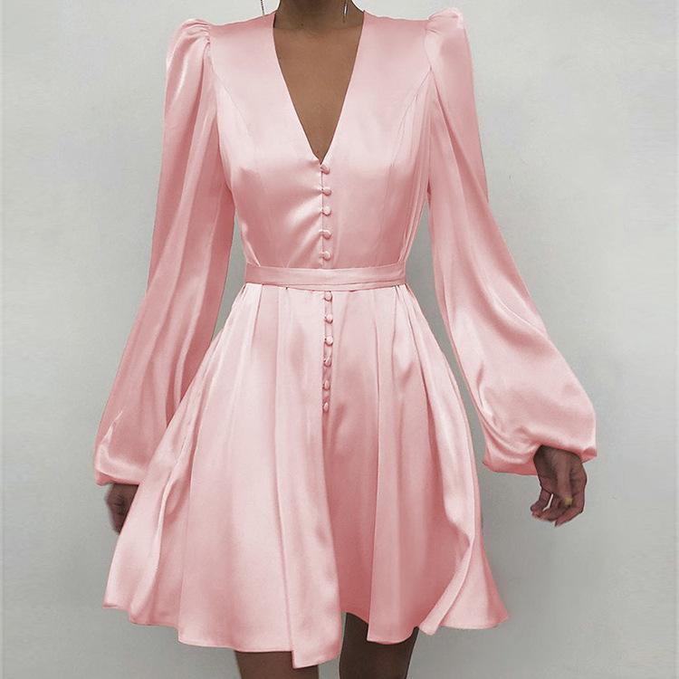 Women Long Sleeves Slim Mini Dresses-STYLEGOING