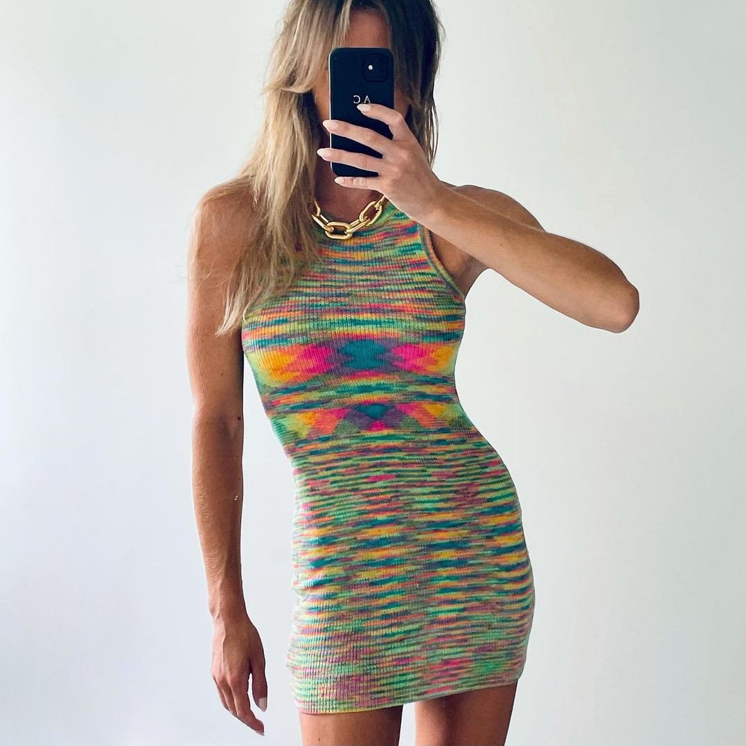 Sexy Sleeves Colorful Kntting Mini Dresses--Free Shipping at meselling99