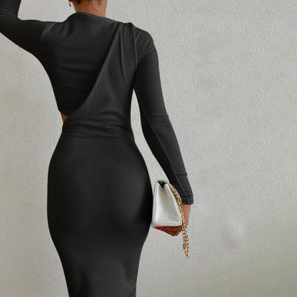 Sexy Asymmetry Women Long Sleeves Fall Slim Dresses