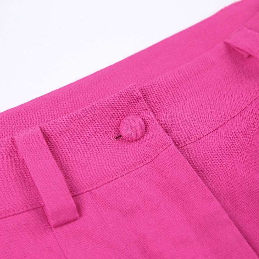 Rose Red High Waist Wide Legs Pants for Women