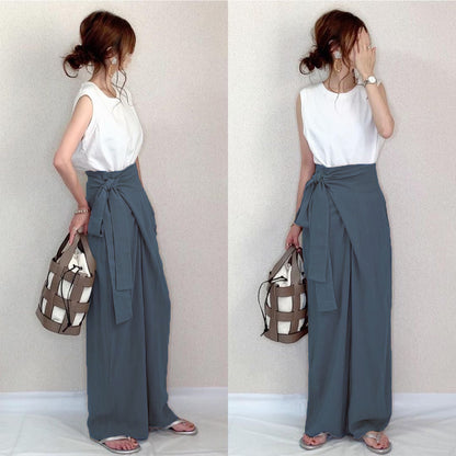 Casual High Waist Linen Lace Up Women Cozy Pants