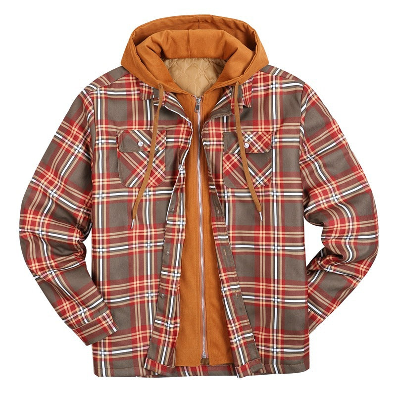 Plaid Winter Hoodies Jacket Outerwear for Men