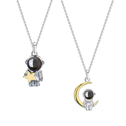 Astronaut Star&Moon Design Sterling Silver Necklaces