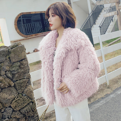 Winter Pink Artifical Fur Soft Overcoat for Women