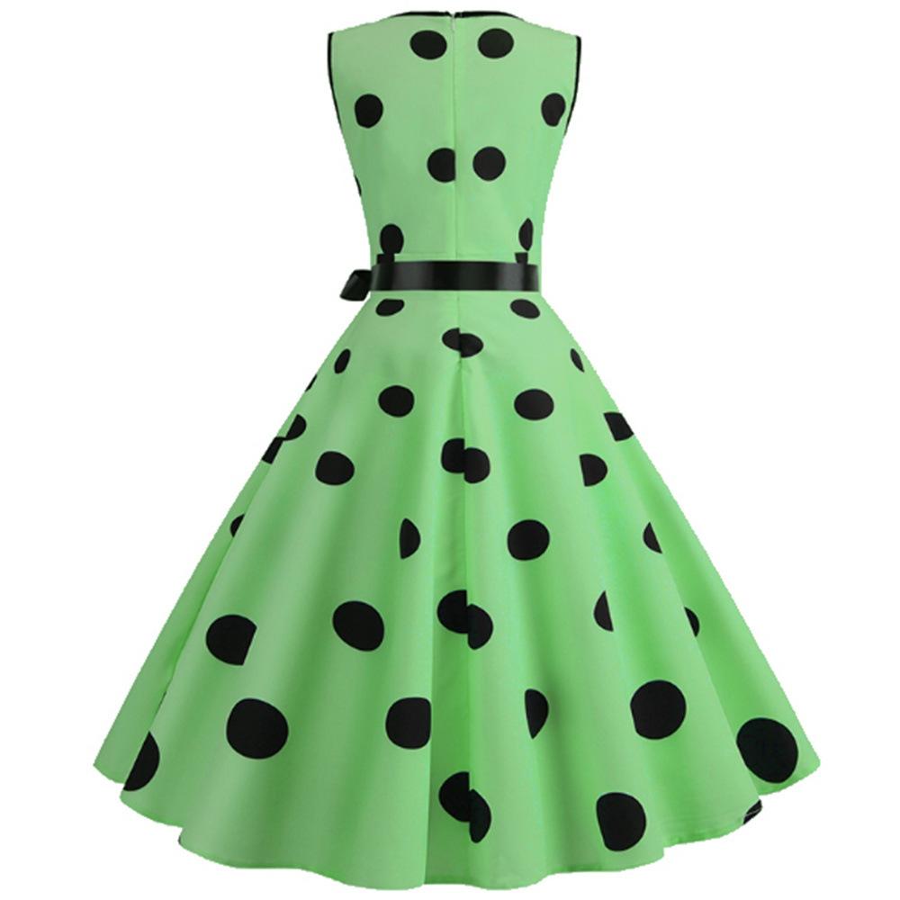 Casaul Sleeveless Dot Print Vintage Dresses-STYLEGOING
