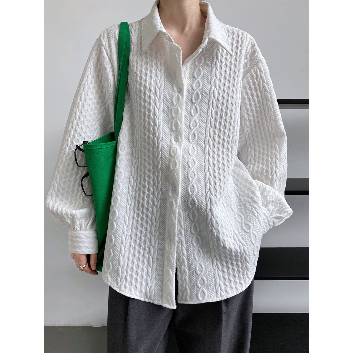 Soft Embossing Flowers Fall Long Sleeves Shirts