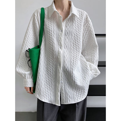 Soft Embossing Flowers Fall Long Sleeves Shirts