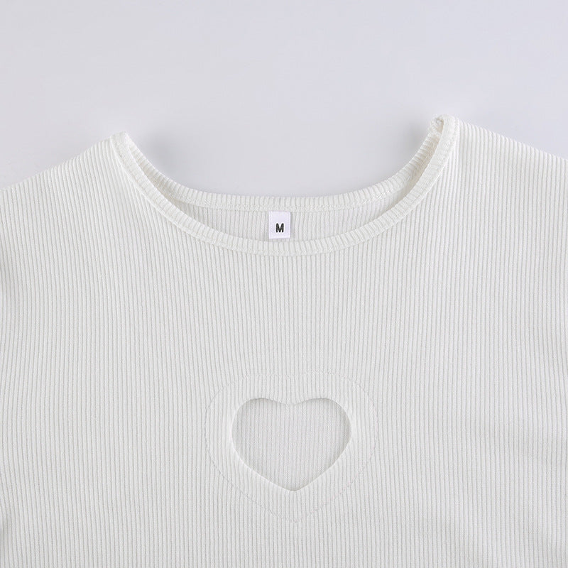 Sexy Hollow Out Sweetheart Design Midriff Baring Long Sleeves T Shirts