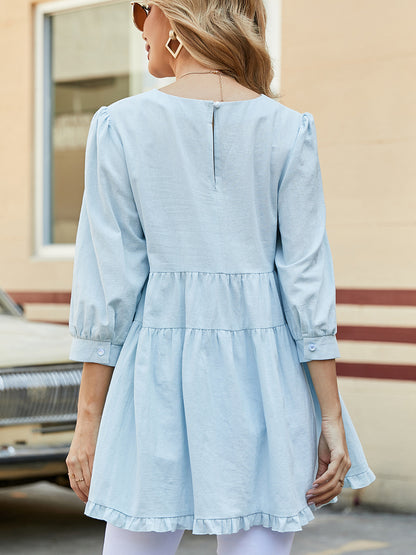 Casual 3/4 Length Sleeves Women Top Blouses