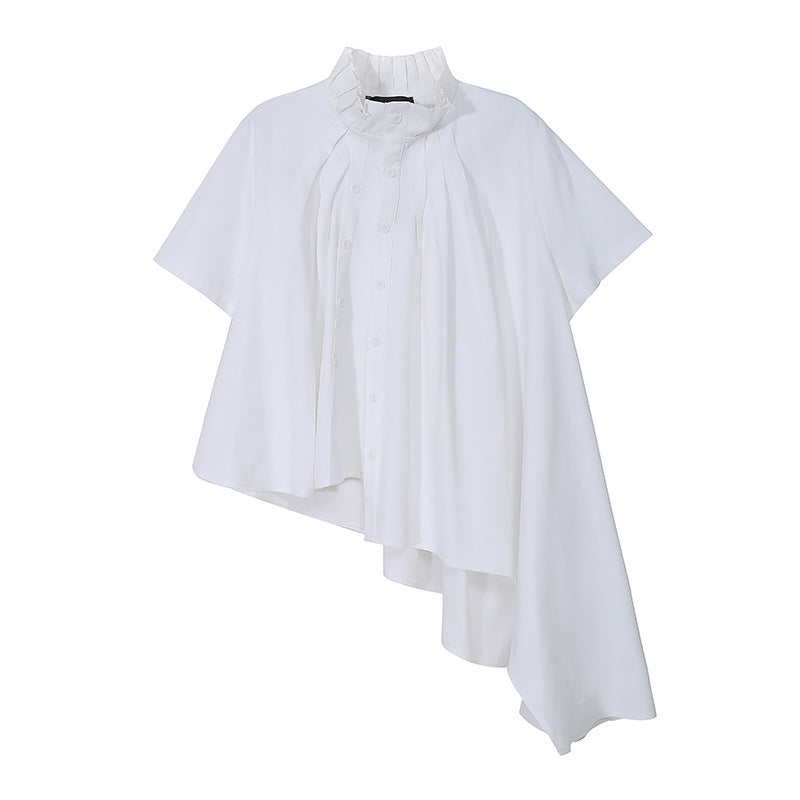 Designed Stand Collar Irregular Summer Women Shirts