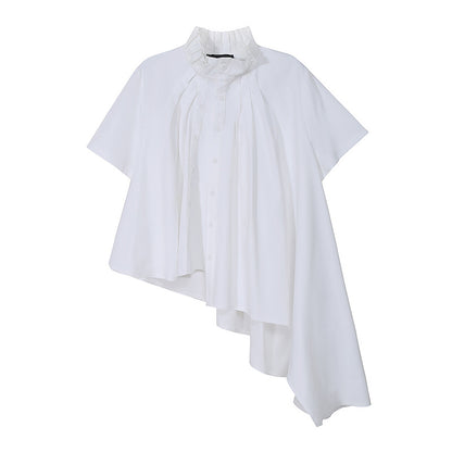 Designed Stand Collar Irregular Summer Women Shirts
