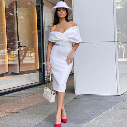 Sexy V Neck High Waist Dresses with Belt