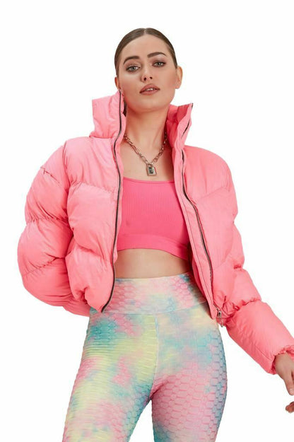 Warm Winter High Neck Zipper Short Cotton-padded Overcoat