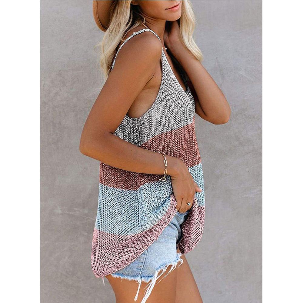 Women Summer Knitting Loose Striped Crop Tops-STYLEGOING