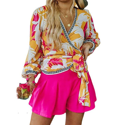 Sexy Deep V Neck Casual Long Sleeves Shirt Blouses-STYLEGOING