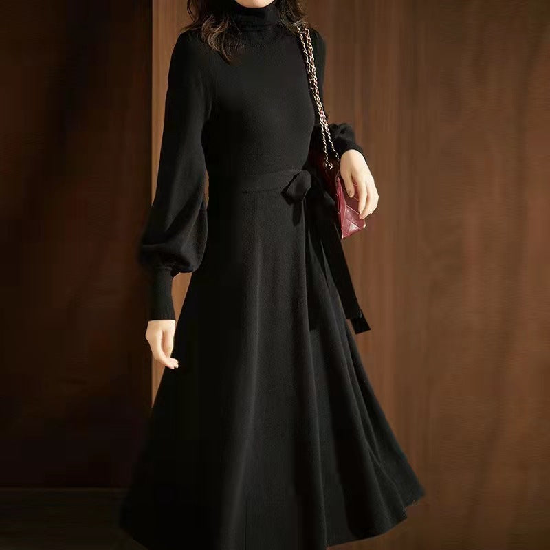 Elegant Turtleneck Woolen Fall Knitting Dresses