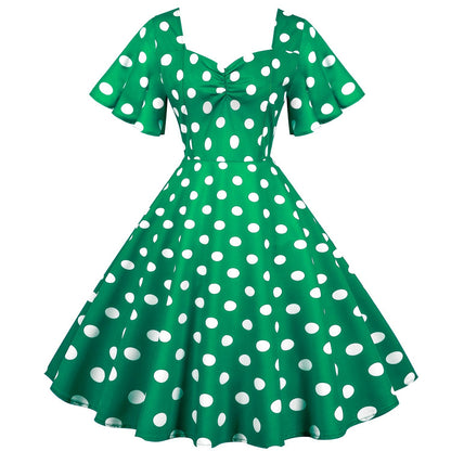Retro Dot Print Short Sleeves Short Dresses-STYLEGOING
