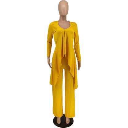 Sexy Long Sleeves Irregular Tops and Pants Set for Women