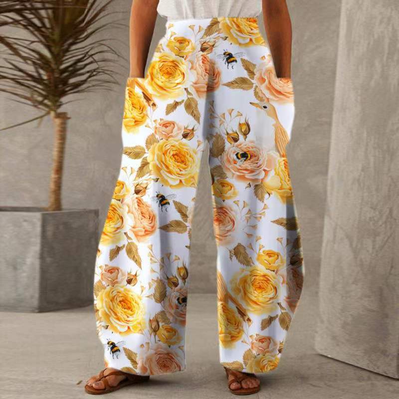 Casual Natural Waist Wide Legs Summer Long Pants