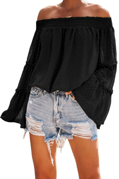 Off The Shoudler Bell Sleeves Chiffon Blouses-STYLEGOING