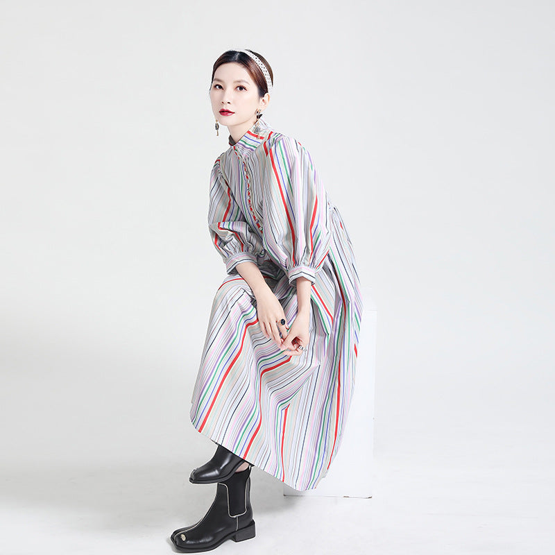 Vintage Rainbow Designed Women Fall Dresses