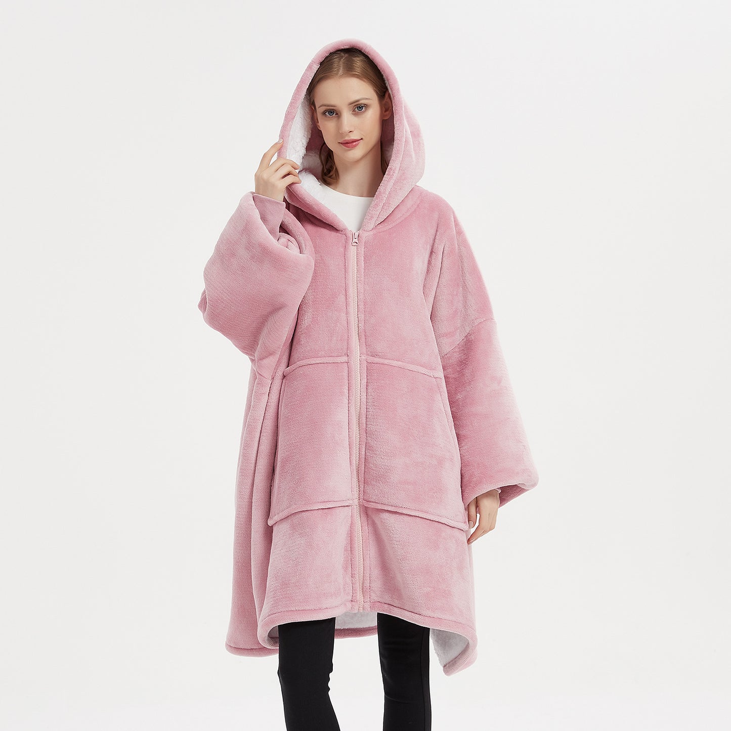 Warm Thick Plus Sizes Wearable Fleece Throw Blanket for Couple