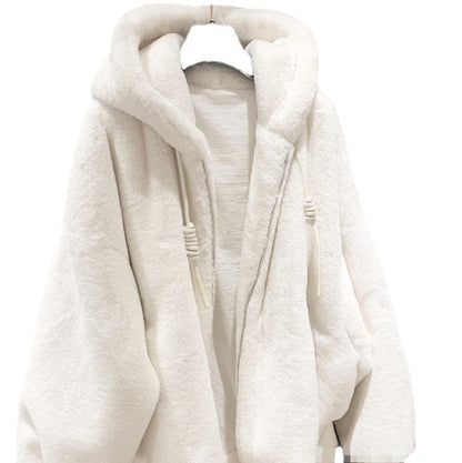 White Warm Winter Artificial Fur Casual Overcoat for Women