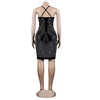 Sexy Deep V Neck Diamond Party Dresses