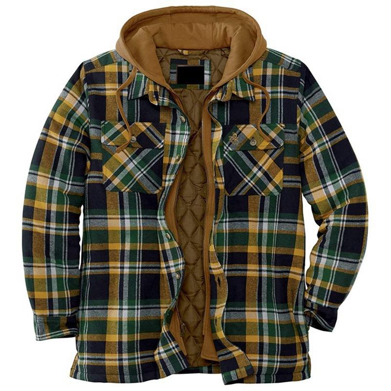 Long Sleeves Plaid Hoodies Winter Overcoat for Men-STYLEGOING