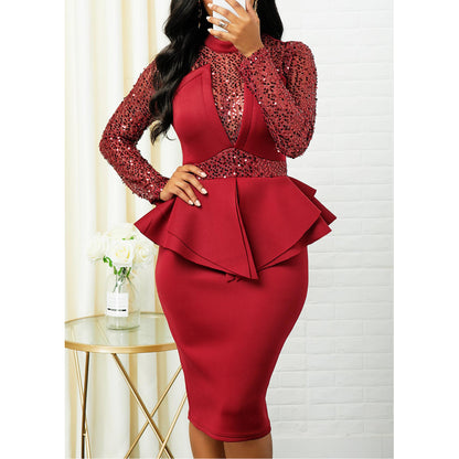 Sexy Bling High Waist Ruffled Office Lady Plus Sizes Party Dresses