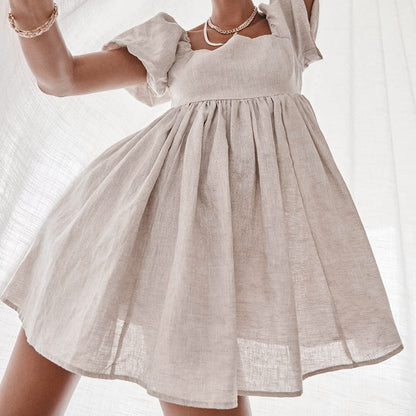 Lovely Linen Square Neckline Mini Dresses