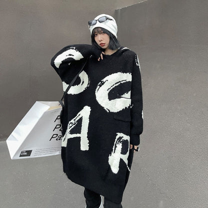 Cozy Letter Print Long Knitting Dresses