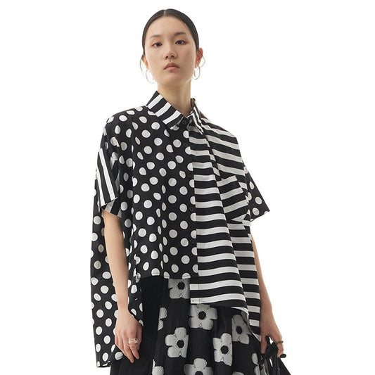 Summer Dot Print Irregular Top Blouses for Women