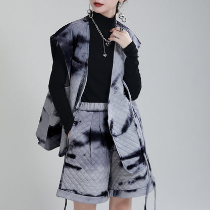 Water Ink Dyed Cotton Winter Vest and Short Pants