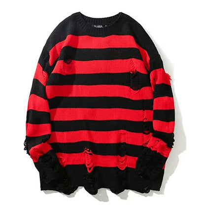 Casual Broken Holes Striped Knitting Sweaters for Couple