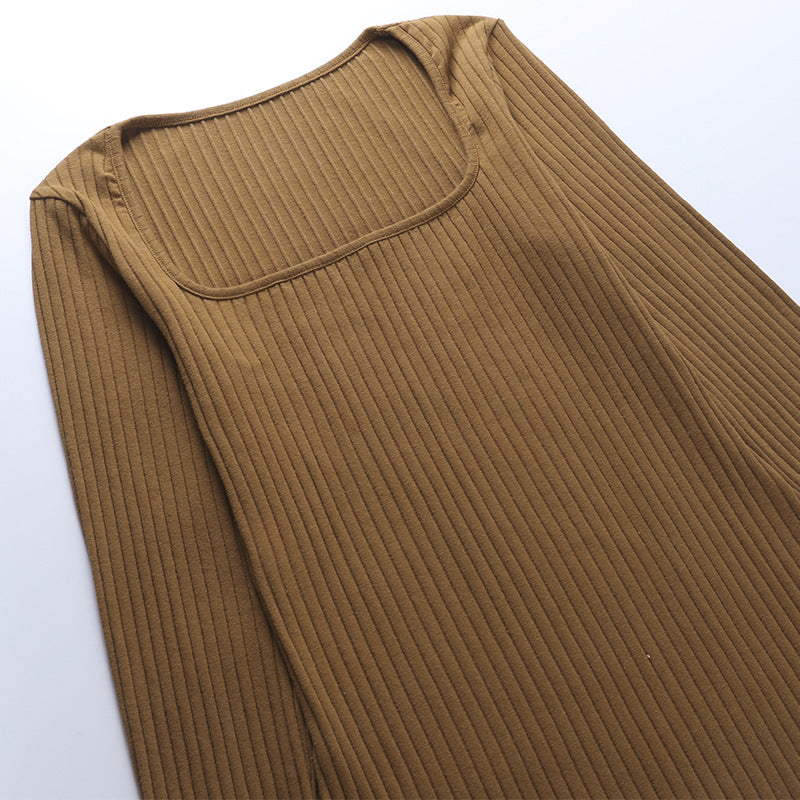 Sexy Square Neckline Long Sleeves Knitting Long Dresses
