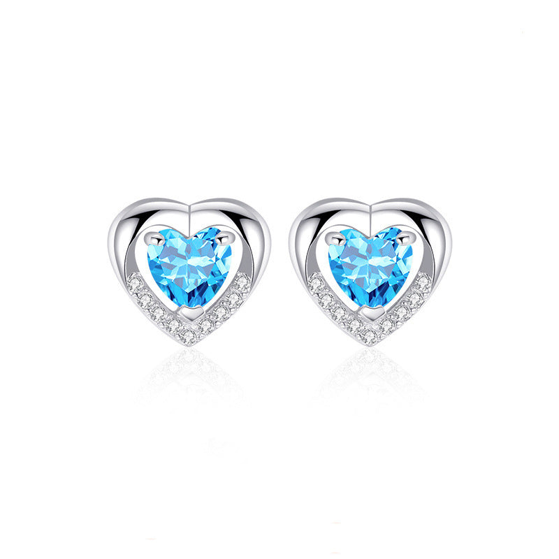 Lovely Heart Shape Zircon Silver Earring Studs