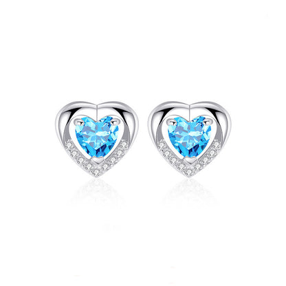 Lovely Heart Shape Zircon Silver Earring Studs