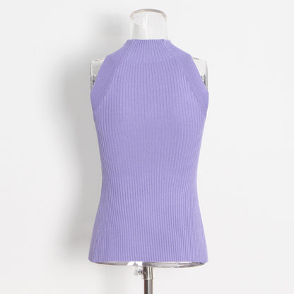 Designed High Neck Irregular Women Knitted Tank Tops
