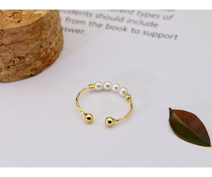 Pearl Beads Design Silver Tail Ring for Women
