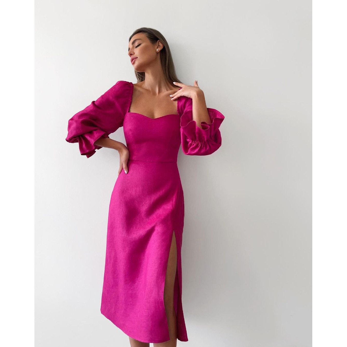Rose Red Off The Shoulder Casual Fall Dresses-STYLEGOING